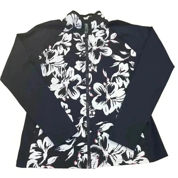 Lauren Ralph Lauren Active Jacket Womens Petite Small White Floral Full Zip - Picture 1 of 8